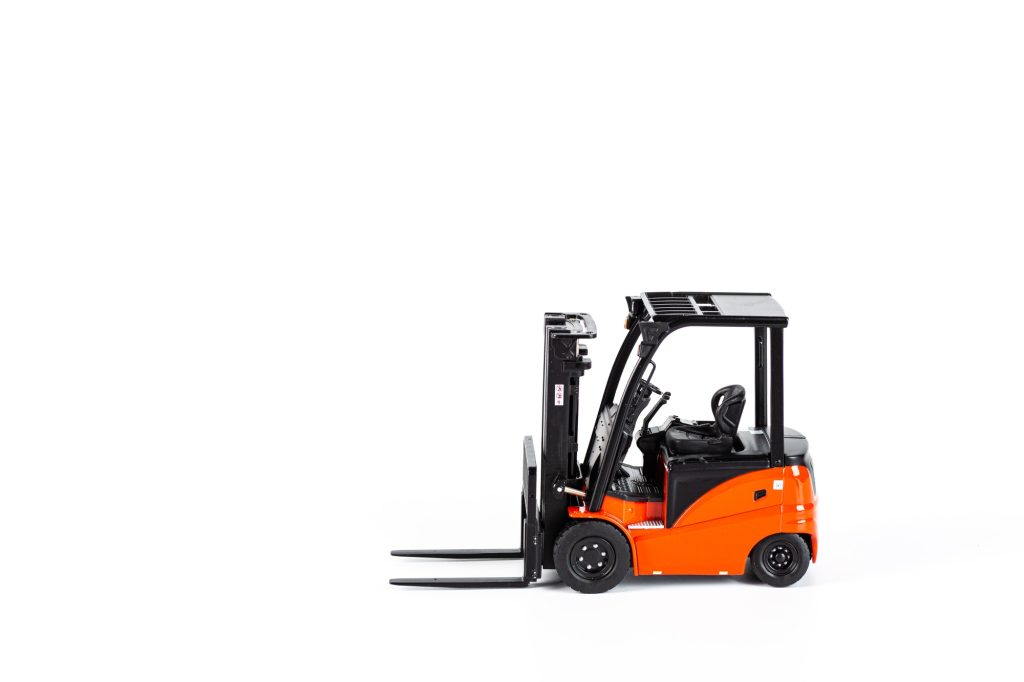 Forklift on white background with copy space